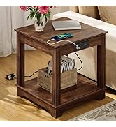 CHOEZON Farmhouse End Table with Charging Station, 2-Tier Large Side Table, Square Side Table, Ni...