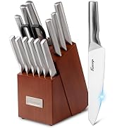 Hancorys Knife Block Set, Japanese Stainless Steel Kitchen Knife Set with Built-in Sharpener, Sha...