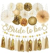 Roetyce Bachelorette Party Decorations, Gold Glitter Bride to Be Banner Paper Fans Pompoms Kit, W...