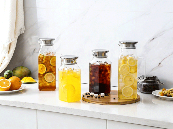 Square Glass Pitcher with Lid