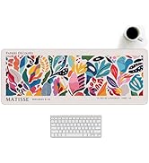 Abstract Floral Aesthetic Large Mouse Pad Matisse Boho Desk Mats, Pink Long Laptop Keyboard Mat C...
