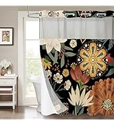 MitoVilla No Hooks Needed Boho Floral Shower Curtain Set with Snap-in Liner, Modern Abstract Heav...
