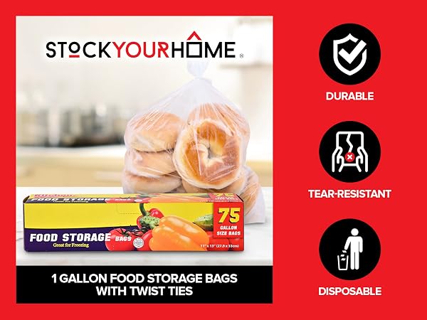 1 gallon plastic food storage bags with twist ties