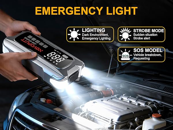 This power bank car jump starter with 400 lumen LED flashlight, it's an essential emergency device