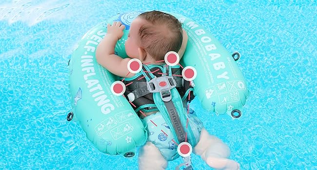 HECCEI Mambobaby Self-Inflating Baby Pool Floats Hammock with Canopy