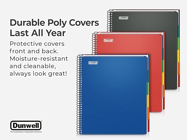 Durable Poly Covers, Last All year - Dunwell Premium 5-Subject Notebooks