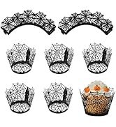 Pyinkovix 50pcs Halloween Spider Web Cupcake Decoration Toppers,Halloween Cupcake Liners Baking S...