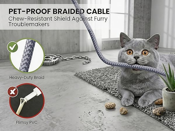 Pet proof chew resistant braided micro usb cable surviving cat bites better than PVC cords