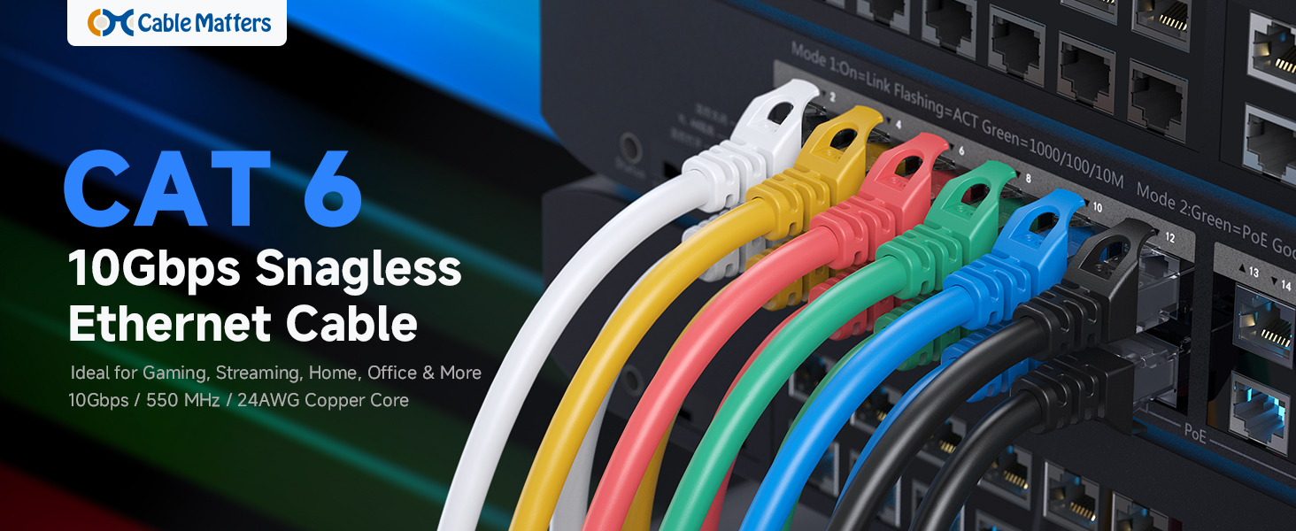 Cat 6 ethernet cable with 24 AWG copper wire for high-speed connectivity