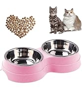 AKEISHE Double Cat Food Bowl -Stainless Steel Bowls with Easy-to-Clean Detachable Design, Non-Sli...
