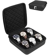 6-Slot Travel Watch Case Bag for Men, Hard Shell Box with Soft Pillow | Black Watch Display Stora...
