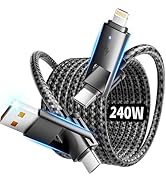 240w 4 in 1 Charging Cable, Fast Charger USB C to Lightning Cable, Braided USB to USB C Cable, Tr...