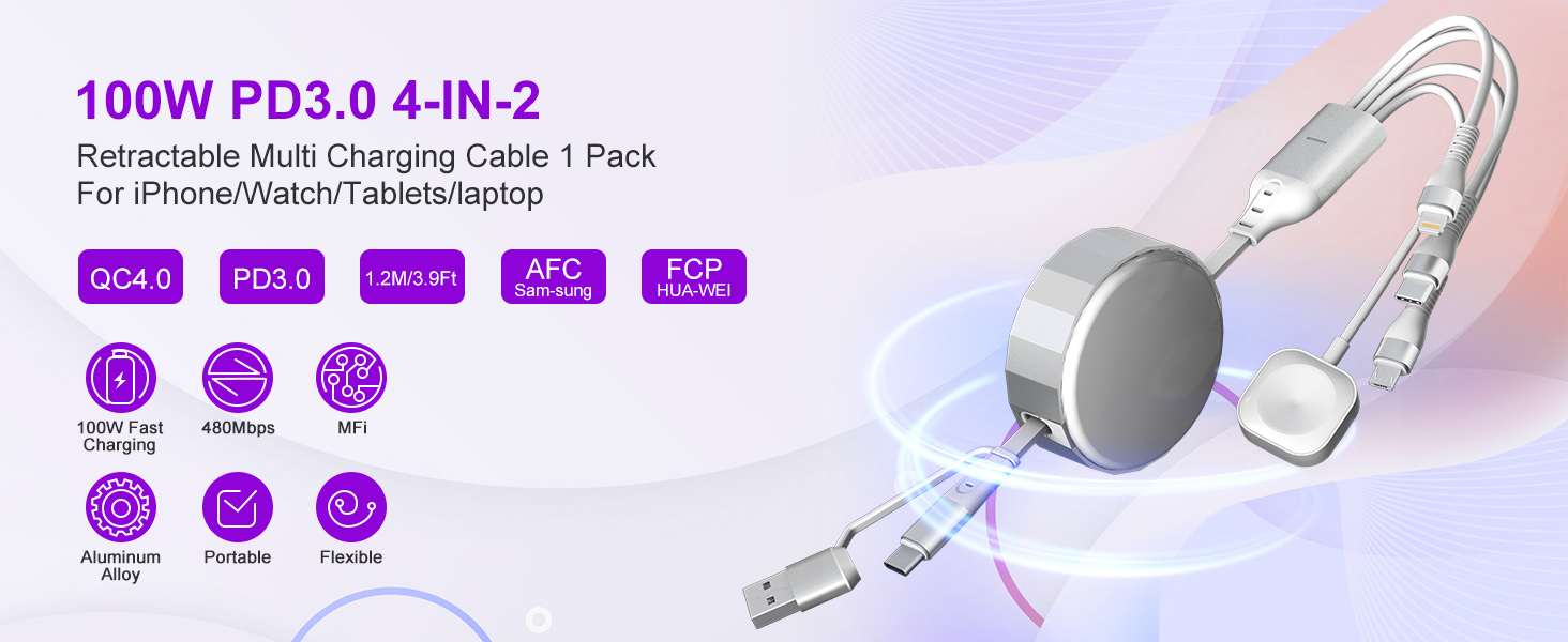 retractable apple watch charging cable
