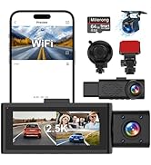 Dash Cam Front Rear and Inside, 3 Channel Dual Dash Camera for Cars WiFi 2.5K Dashcams for Car W/...