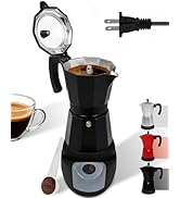 Belly Moka Electric Moka Pot with Detachable Base Aluminum Espresso Maker 10oz 6 Cup 300ml Black ...