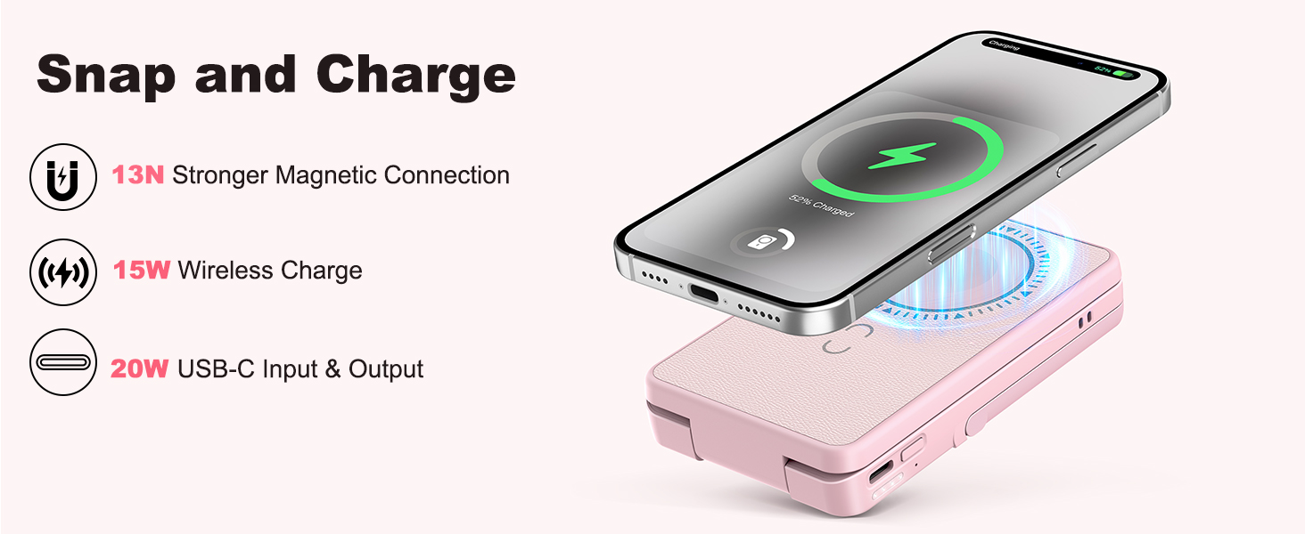 Strong magnetic alignment keeps charging stable while you use your phone.