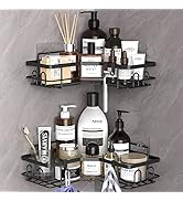HuggieGems 2 Pack Corner Shower Caddy Organizer Shelf with Hooks, Black Bathroom Shelves Storage ...
