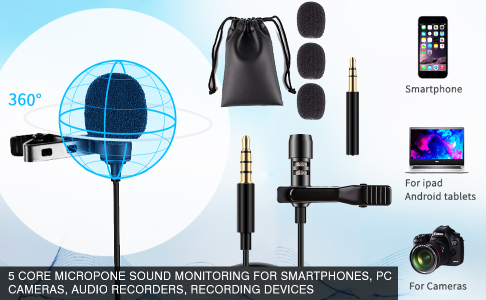 Omnidirectional Condenser Mic, Clip on Microphone, Lapel Microphone