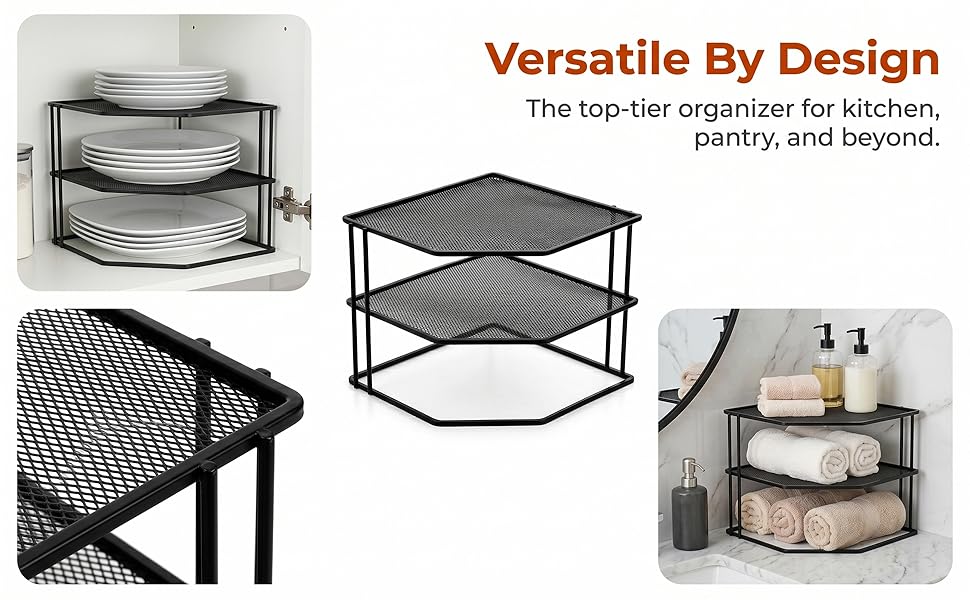 Yarlung 3-Tier Cabinet Corner Shelf, 9x9x7.5 Inches Metal Wire Plate Rack Kitchen Counter Organizer