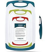 Cutting Boards for Kitchen, Plastic Chopping Board Set of 4 with Non-Slip Feet and Deep Drip Juic...