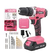 Hi-Spec 58pc Pink 18V Cordless Power Drill Driver, Bit Set &amp; Case. Complete Home &amp; Garage DIY Tool