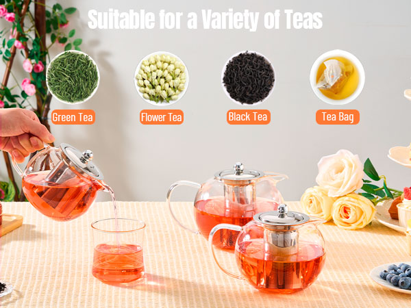Glass Teapot Stovetop 22 OZ/650ml, Tea pot with Removable 18/8 Stainless Steel Infuser