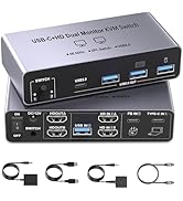 USB C HDMI KVM Switch 2 Monitors 2 Computers, 8K@60Hz KVM Switch Dual Monitor with 2 Inputs (4K T...