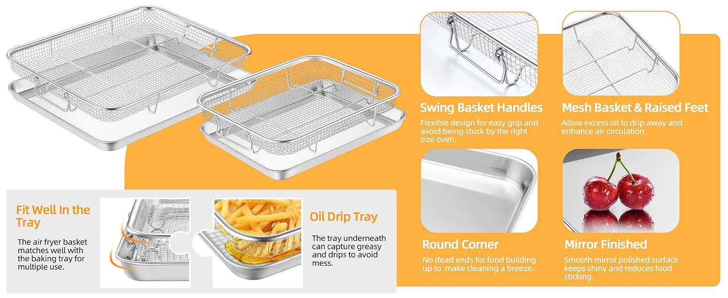 Swing basket handles won’t take up more storage space or be stuck by the right size oven