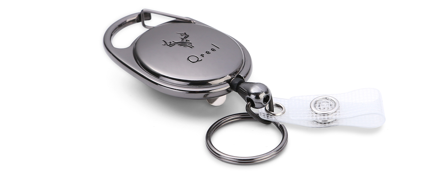 Metal Heavy-duty Retractable Badge Holder Reels with Carabiner &amp;amp; Belt Clip &amp;amp; Key Ring