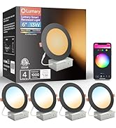 Lumary Black Smart WiFi Recessed Lights 6 Inch, Color Changing LED Recessed Lights with J-Box 13W...