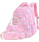 Unineovo Backpack for Girls, Rainbow Clouds Backpack Schoolbag, Lightweight School Bookbag with L...