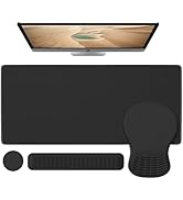 MEKASS Desk Mat Set, Large Mouse Pad and Keyboard Wrist Rest with Memory Foam &amp; Non-Slip Base, 4-...