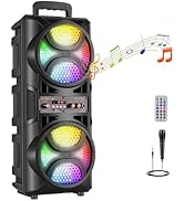 ROXAAN TWS Portable Wireless Bluetooth Speaker with Dual 6.5 Inch Woofer, PA Speaker System with ...