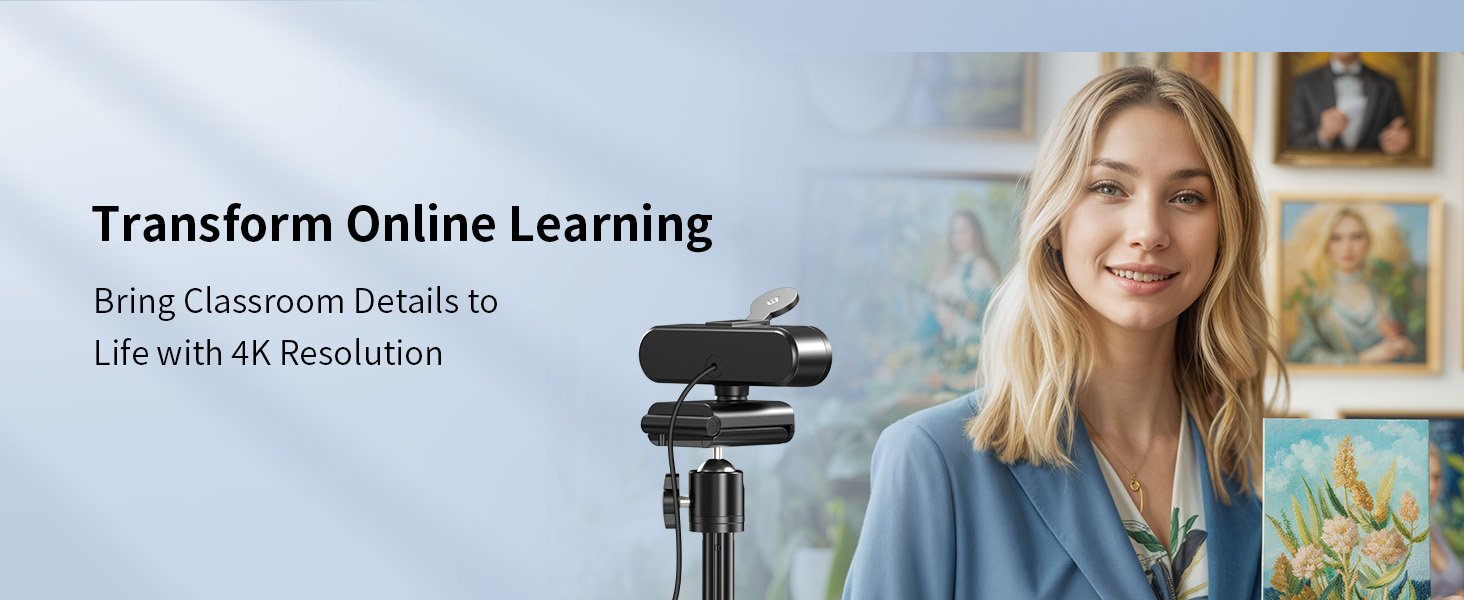 EMEET NOVA 4K Webcam with Tripod for Online Learning