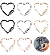 MILAKE 8 Pcs Multi-Color Heart Shaped Carabiner Lock Keychain Clips, Lightweight Anodized Aluminu...