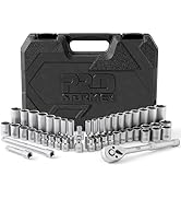 Prostormer Drive Socket Wrench Set, 46-Piece 3/8'' Ratcheting Wrench Set with 72 Tooth Ratchet, U...