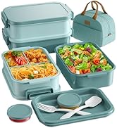 Adults Bento Lunch Box Set with Thermo Bag, 74oz Stackable Leak-proof 3-tiers Bento Box, Built-in...
