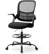 DUMOS Drafting Chair with Flip-up Arms, Tall Office Standing Desk Chair with 360° Rolling Chair, ...
