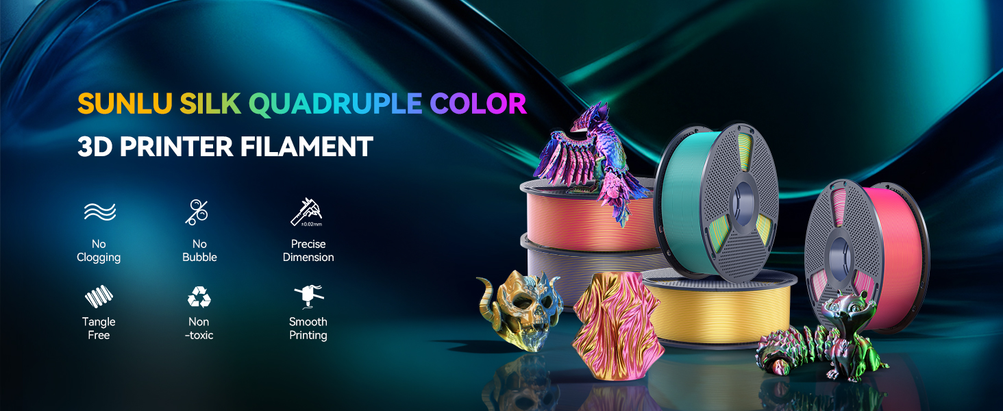 sunlu 3d printer filament quadruple silk filament color changing multicolored multi color sunlu silk
