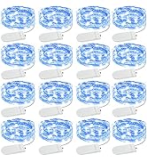 Olafus 16 Pack Blue Fairy Lights Battery Operated, IP68 Waterproof Mini String Light, 7ft Small L...