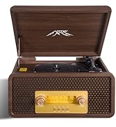 Bluetooth Vinyl Record Player with Speakers, 3-Speed Turntable, Servo-Controlled Speed &amp; Auto Sto...