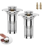 Universal Pop-Up Bathroom Sink Stopper, Stainless Steel Drain Strainer with Removable Filter Bask...