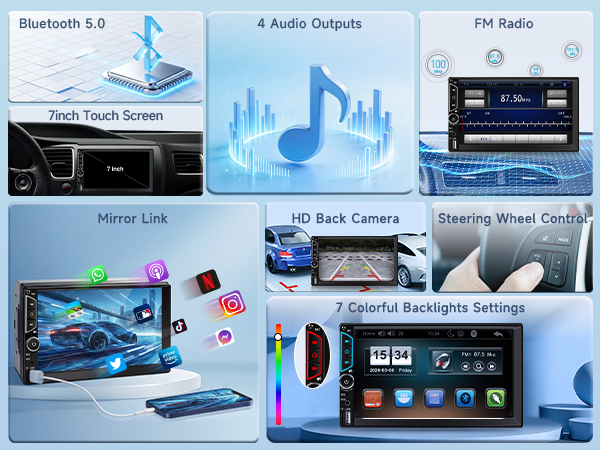 double din car stereo double din radio car radio car audio receivers estéreo de pantalla para carro