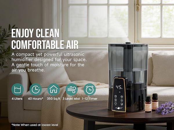 A compact yet powerful ultrasonic humidifier designed for your space.
