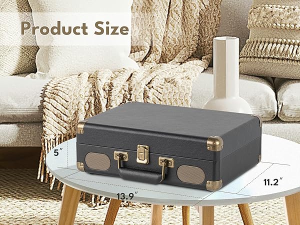 Vinyl Record Player 3-Speed Bluetooth Turntable with Rechargeable Battery