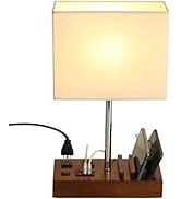 Briever USB Table Lamp, Multi-Functional Bedside Desk Lamp with 2 AC Outlets, 3 USB Charging Port...