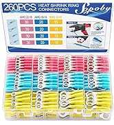 260PCS Heat Shrink Ring Terminals, Sopoby Marine Grade Ring Connectors Tinned Red Copper 16-14 22...