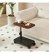LxBrillxiant Adjustable Height TV Tray Table with Wheels, C Shaped End Side Table &amp; Phone Tablet ...