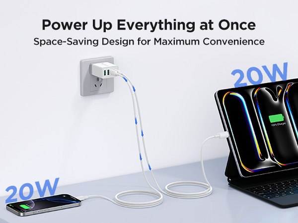 PD Power Adapter + QC USB A Wall Plug