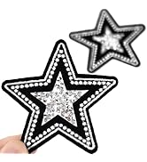 10Pcs Star Iron on Patches Rhinestone Star Patches Black Glitter Iron on Stars for Hats Clothes B...